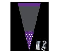polybagstores PACK OF 50 - PURPLE POLKA DOT - Unique Cellophane Cone Shape Sweet Party Bags 37cm x 18cm - Over 40 Designs With 4" twist ties