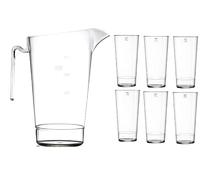 Polycarbonate Pitcher and Glasses Set, 2.2L Jug with 6 Stackable Pint Glasses, Dishwasher Safe