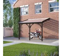 Polycarbonate Roof Car Port 2 Post - Wood - L350 X W434 Cm - Rustic Brown