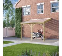 Polycarbonate Roof Car Port 3 Post - Wood - L350 X W506 Cm - Light Green