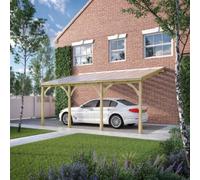 Polycarbonate Roof Car Port 4 Post - Wood - L300 X W650 Cm - Light Green