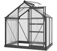 Outsunny 6 x 4ft Polycarbonate Greenhouse, Large Walk-In Green House with Slide Door and Window, Garden Plants Grow House with Aluminium Frame and Foundation, Grey