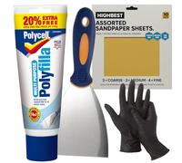 Polycell Polyfilla Ready Mixed Tube 396g All-Purpose Repair Paste for Interior & Exterior Plaster, Wood, Stone, Cracks and Holes with HIGHBEST 4" Metal Tool and 10 Mixed-Grit Sandpaper