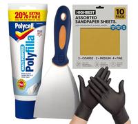 Polycell Polyfilla Ready Mixed Tube 396g with HIGHBEST 4" Metal Filling Tool & 10 Mixed-Grit Sandpaper Sheets | Interior & Exterior Wall Filler for Cracks, Holes, Plaster, Wood & Stone Repair Kit