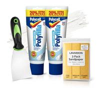 Polycell Polyfilla Ready Mixed Wall Repair Kit - 2 x Polyfilla Tubes (400g) with Lavarion Ergonomic Metal Scraper and 3 Mixed Grit Sandpaper