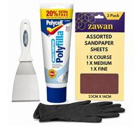 Polycell Wall Filler Ready Mixed For Holes | Polyfilla Ready Mixed Wall Repair Paste Bundle With Zawan 3-Inch Filler Tool & 3 Grit Sandpapers All Purpose For Walls & Wood
