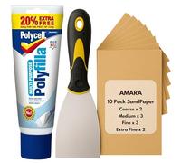 Polycell Wall Repair Bundle with Polyfilla Ready Mixed, Amara 3" Paint Scraper, and 10pcs Sandpaper for Wood & Walls - Multi-Purpose Poly Filler & Wall Filler Ready Mixed for Holes & Surface Prep