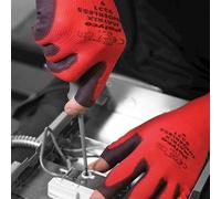 Polyco Matrix® Fingerless (3 finger open) Black & Red PU Polyurethane Palm Coated Work Gloves - 12 Pairs (8/Bium)