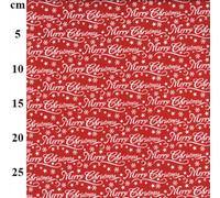 Polycotton Christmas Fabric, Red with White Merry Christmas Print, Sold by The Metre