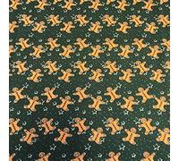 Polycotton Craft Fabric Material Christmas Festive Gingerbread Green, 1Mtr 110cmx100cm