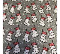 Polycotton Craft Fabric Material Christmas Festive Stockings Grey, 1Mtr 110cmx100cm