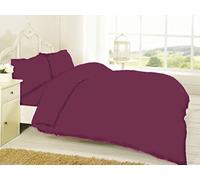 Polycotton Duvet Quilt Cover Set With Matching Pillowcases Plain Dyed Bedding King Bed Size, Wine