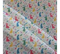 Polycotton Easter Fabric, Multi Colour Bunnies, Perfect for Crafts, Bandanas, Dressmaking, Bags, Bunting, Sold by The Metre (Pink/Green/Blue)