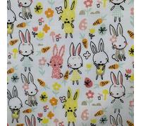 Polycotton Easter Fabric with Bunnies and Carrots Print, Craft Material for Bandanas, Dressmaking, Bags, Bunting, Sold by The Metre