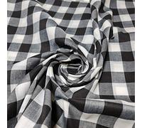Polycotton Fabric 1" Gingham Check Material Dress Craft Uniform Checked 112cm (Black, 2 Meter)