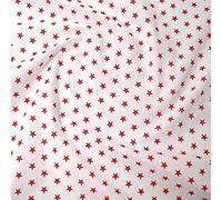 Polycotton Fabric 9mm Shooting Starry Scattered Stars Sky Space - White/Red (Per Metre)