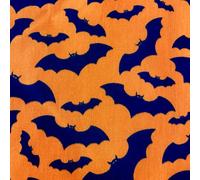 Polycotton Fabric Black White Orange Skulls Bats Spiders Scary Halloween Gothic (Bats ON Orange) (ONE - METRE)