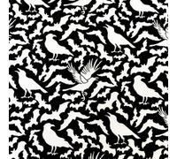 Polycotton Fabric Black White Orange Skulls Bats Spiders Scary Halloween Gothic (CROWBAT ON Black) (Fat - Quarter)