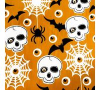 Polycotton Fabric Black White Orange Skulls Bats Spiders Scary Halloween Gothic - Fat Quarter