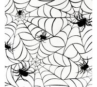Polycotton Fabric Black White Orange Skulls Bats Spiders Scary Halloween Gothic (SPIWEB ON White) (Fat - Quarter)