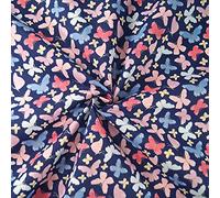 Polycotton Fabric Bright Beaming Butterfly Wings Butterflies - Navy (Price Per Metre)