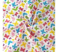 Polycotton Fabric Bright Beaming Butterfly Wings Butterflies - White (Price Per Metre)
