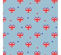 Polycotton Fabric British Hearts Kings Coronation Union Jack Patriotic (Price Per Meter) (Sky Blue)
