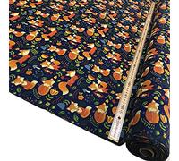 Polycotton Fabric Busy Sleepy Fox Material Sold by The Metre 114cm Wide (1 Metre) (Navy)
