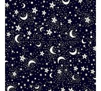 Polycotton Fabric Christmas Eve Night Sky Moon Stars Snow Navy (Per Metre)