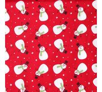 Polycotton Fabric Christmas Festive Snowmen Xmas Seasonal Characters 112cm Wide (Price Per Metre) (Red)