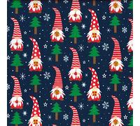 Polycotton Fabric Christmas Gifting Gonks Present Forest Festive Xmas Gnomes (Sold Per Metre)