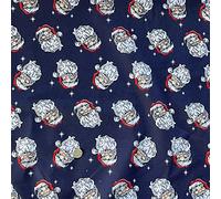 Polycotton Fabric Christmas Santa Faces Father Xmas Stars Festive - Navy (Price Per Metre)