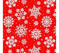 Polycotton Fabric Christmas Snowflakes Festive Xmas - Red (Per Metre)