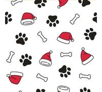 Polycotton Fabric Christmas Xmas Seasonal Festive Paws Paw Prints 112cm Wide (Price Per Metre) (White)