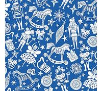 Polycotton Fabric Cracking Christmas Nutcracker Toys Festive Gifts Presents Xmas - Blue (Per Metre)