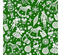 Polycotton Fabric Cracking Christmas Nutcracker Toys Festive Gifts Presents Xmas - Green (Per Metre)