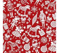 Polycotton Fabric Cracking Christmas Nutcracker Toys Festive Gifts Presents Xmas - Red (Per Metre)