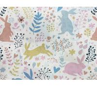 Polycotton Fabric - Cute Spring Easter Bunny Rabbits on Cream - Craft Fabric Material Metre (TC0034)
