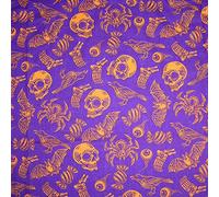 Polycotton Fabric Halloween Spooky Skulls Spiders Horror - per metre (Purple)