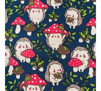 Polycotton Fabric Hedgehogs and Mushrooms Material Sold by The Metre 114cm Wide - Fat Quarter