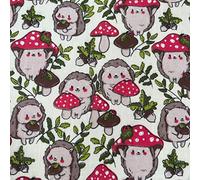 Polycotton Fabric Hedgehogs and Mushrooms Material Sold by The Metre 114cm Wide - ONE METRE