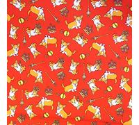 Polycotton Fabric Kings Royal Crown Corgi Dogs Sold Per Length (Red)