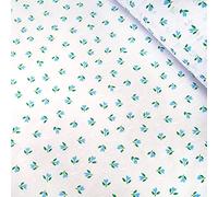 Polycotton Fabric Mini Tulips Floral Flower Heads Polka Dot Spot On White - Blue (Price Per Metre)