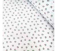 Polycotton Fabric Mini Tulips Floral Flower Heads Polka Dot Spot On White - Pink (Price Per Metre)