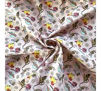 Polycotton Fabric Minibeasts Insects Animals Worm Caterpillar Butterfly Ladybird (per metre) (Pink)