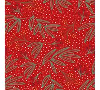 Polycotton Fabric Mistletoe Snow Leaf Leaves Berry Christmas Festive (Sold Per Metre) (Red)
