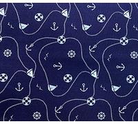 Polycotton Fabric - Navy Blue & White Boats & Anchors Nautical Design - Fabric Craft Material Metre