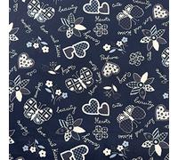 Polycotton Fabric Patchwork Figure Design in Navy Blue Ivory Red 114cm Wide - Fat Quarter