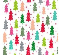 Polycotton Fabric Rainbow Snowy Christmas Trees Xmas Festive (per metre)