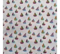 Polycotton Fabric Sail Boats Afloat * White Sky & Navy Blue Nautical Ocean Sea (OSB - White) (Fat - Quarter)